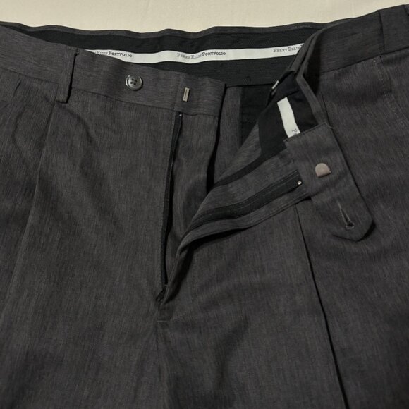 Perry Ellis Portfolio Dress Pants 38x30 Heather Gray Pleated Cuffed Classic Fit - Picture 5 of 11